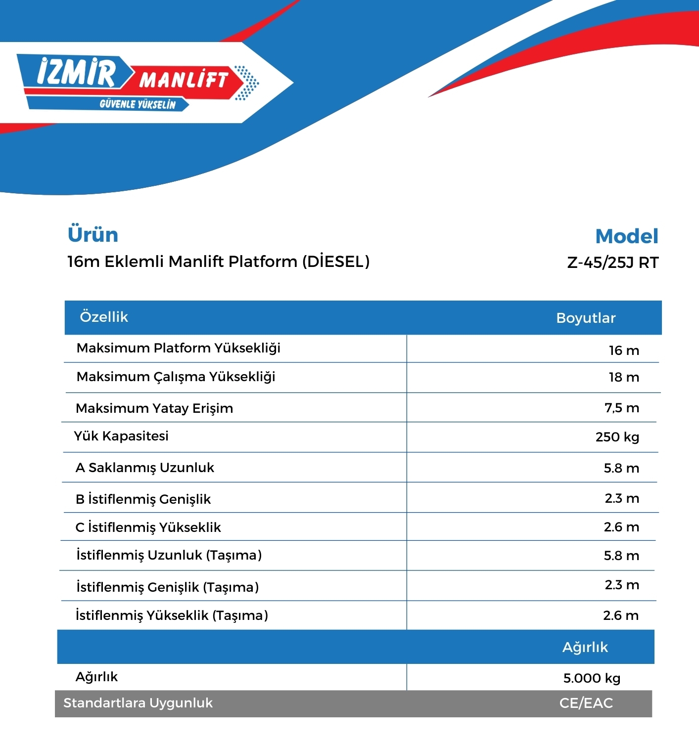 16m Eklemli Manlift Platform Z-4525J RT (DİESEL)