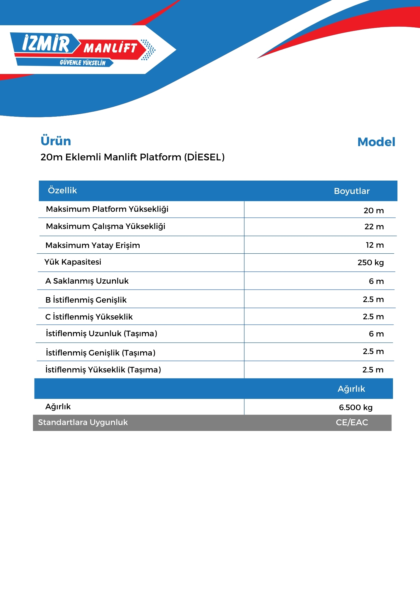 20m Eklemli Manlift Platform (DİESEL)